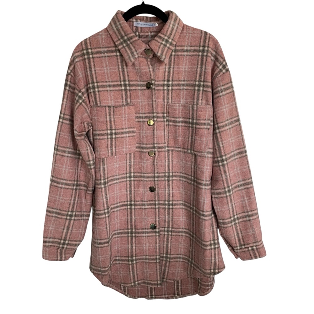 New Womens S Relaxed Fit Mauve Pink Gray Plaid Brushed Flannel Shacket